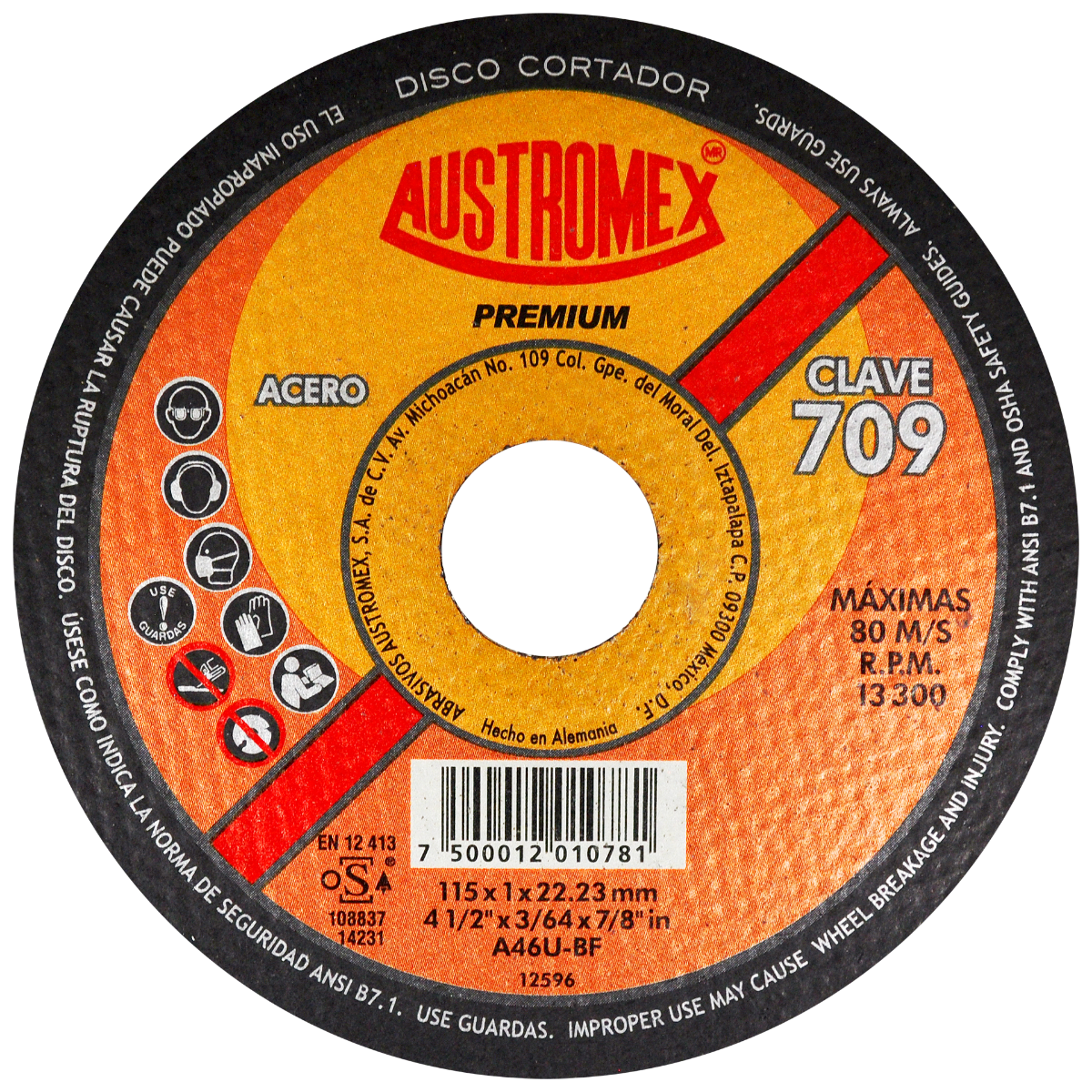 AUSTROMEX DISCO DE CORTE T41 115X1X22.23 MM INOX H
